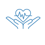 Icon of two hands holding a heart with a heart beat going across the middle in blue for Medical Reiki Healing
