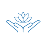 Icon of two hands holding a lotus flower in blue for Reiki Healing