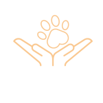 icon of two hands holding a paw print in orange for Animal Healing & Communication