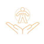 an icon of two hands holding a body with a heart in orange for Emotion & Body Code